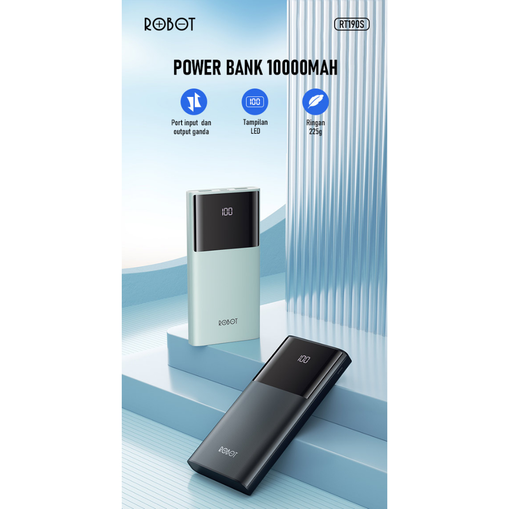 PowerBank ROBOT 10000mah RT190S 2A Dual Input and Output Port Type C &amp; Micro USB Original Fast Charging Real Capacity - Garansi 1 tahun