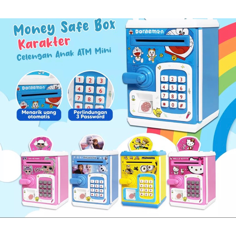 mainan brankas Atm pin tarik uang safety box sidik jari fingerprints karakter machine play it real m