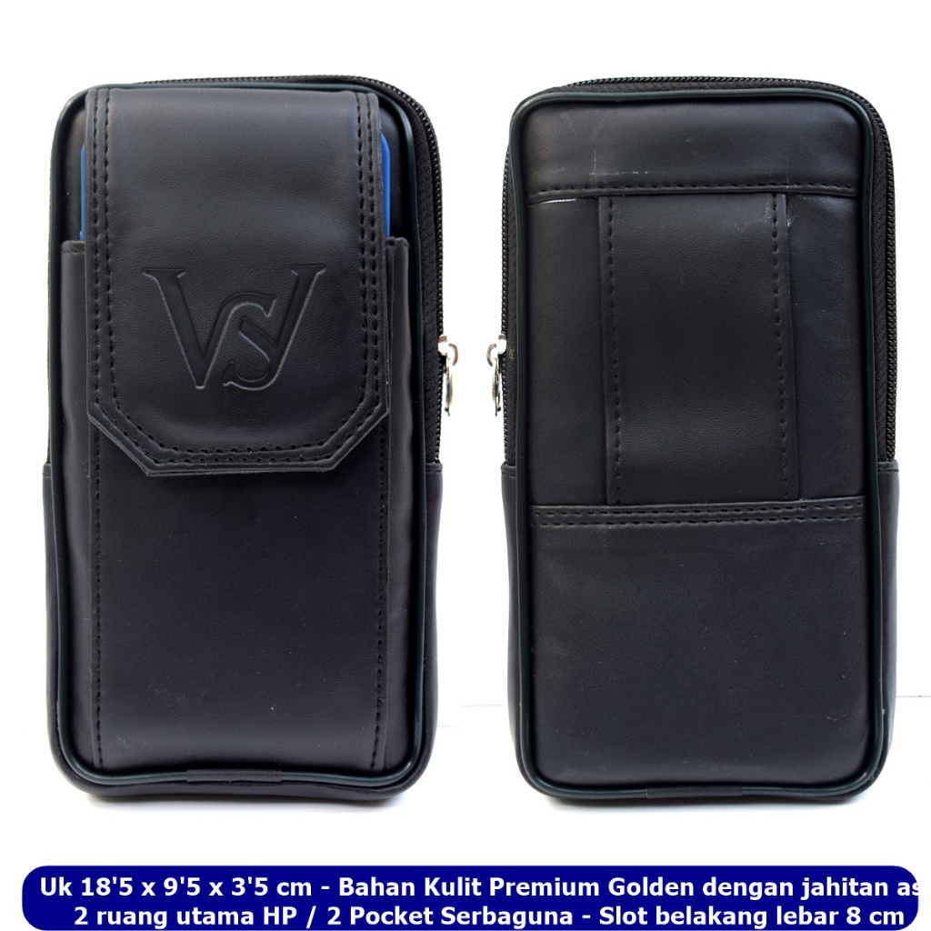 Dompet 2 Ruang Kulit Emperor HP Pinggang Kombinasi Emboss Black