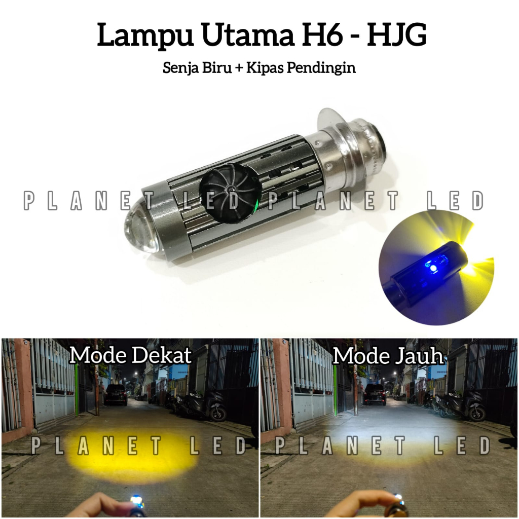 Lampu Utama LED H6 Laser Senja Biru + Kipas Pendingin HJG High Low