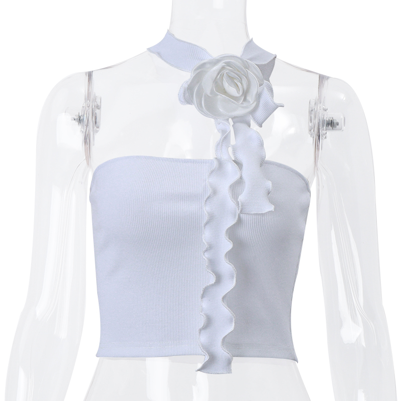 【AMY J】Halter Neck Crop Top Flower accessories 7596 (S/M/L)