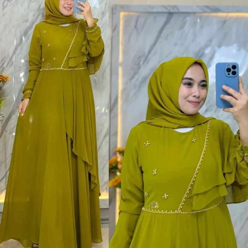 Febria Dress/Baju Muslim Wanita Terbaru 2023 Kekinian/Dress Kondangan/Fashion Muslim Wanita Kekinian/Baju Muslim Wanita Jumbo/Dress Gamis/Baju Gamis Wanita Terbaru/Gamis Remaja Kekinian/Midi Dress Muslim