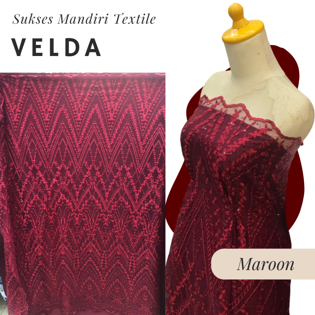 [VELDA] Brokat Brukat Tile Premium Mewah Warna Maroon Merah Marun | Harga ½ meter = 50 cm (Bahan Dre