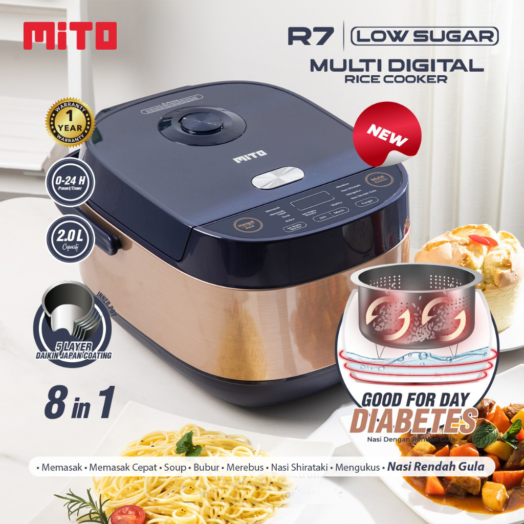 Rice Cooker Digital MITO R7 2 Liter 8 in 1 - Low Carbo / Low Sugar