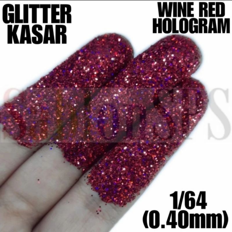 GLITTER BUBUK GLITER POWDER WINE RED HOLOGRAM KASAR 50GR BOTOL 1/64