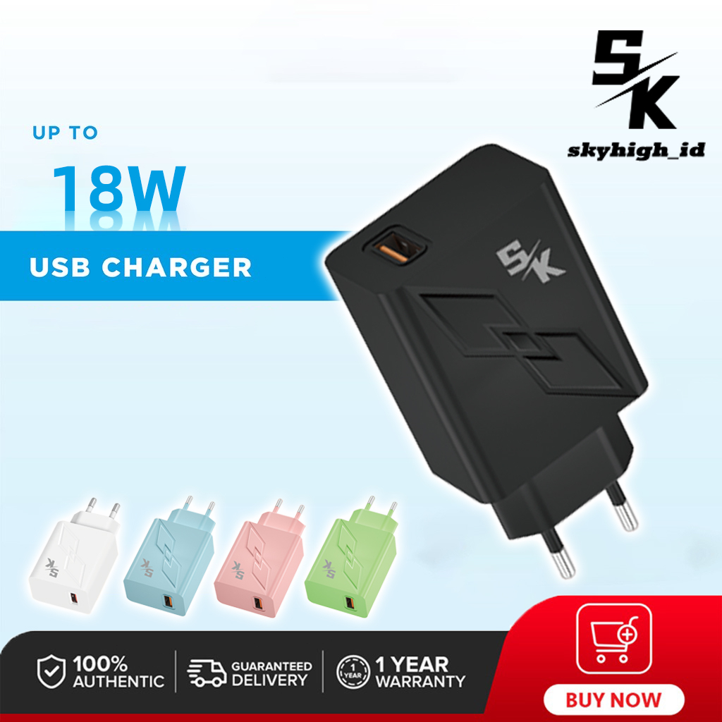 【3363】 Skyhigh Charger 3.1A 18W Macaron Travel Adaptor Colokan USB Port 5G QC3.0 Quick Charging Micro Cable