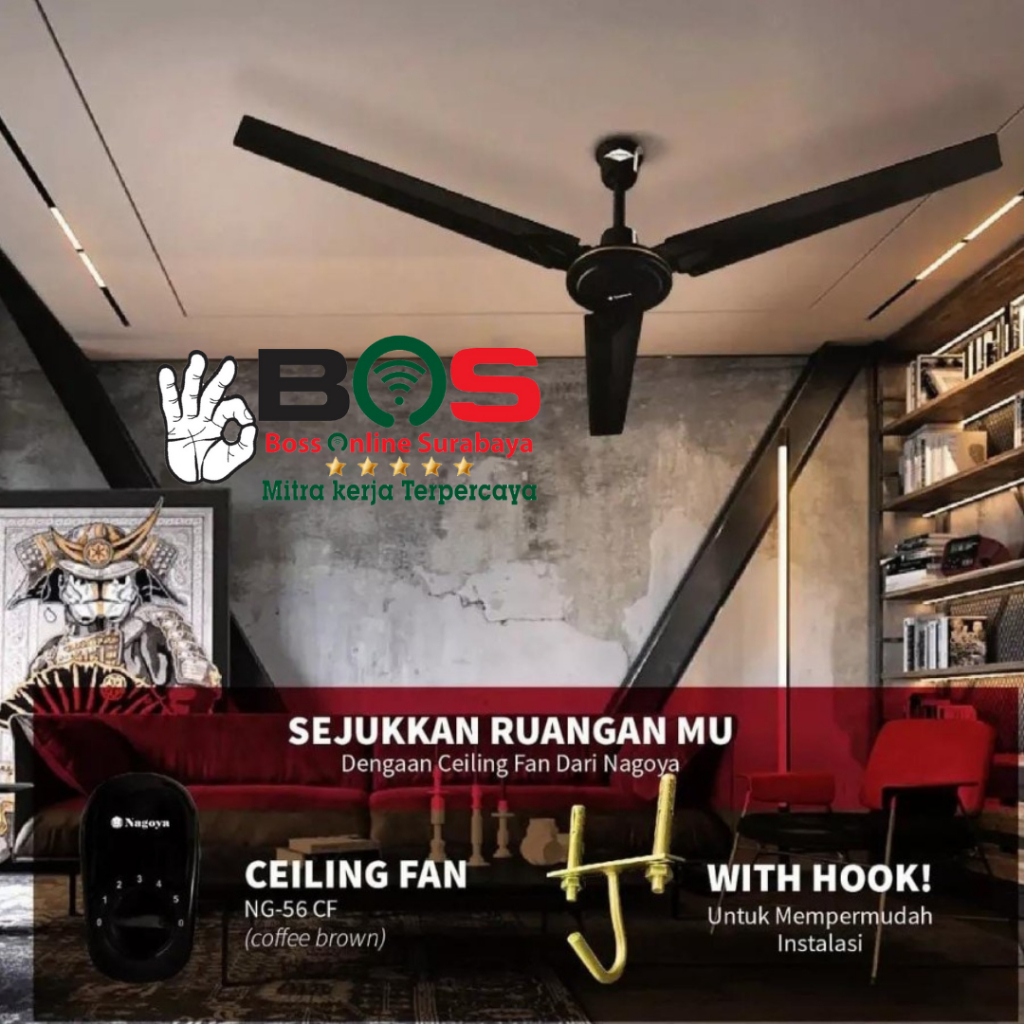 Nagoya Kipas Angin Gantung Plafon Ceiling Fan 56 Inch Baling Besi