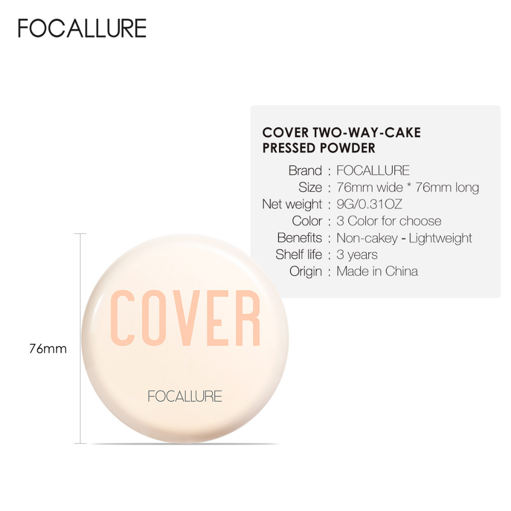 FOCALLURE Poreless Bedak Padat Dry And Wet Dual-use Matte Compact Powder Waterproof Fine Power