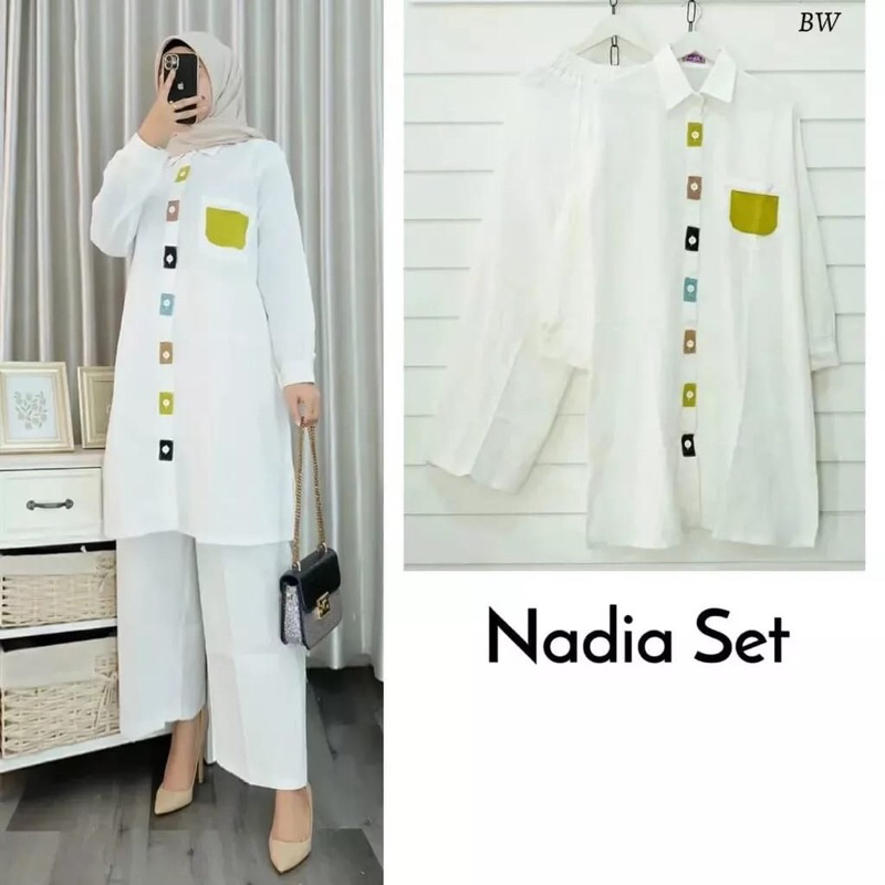 Nadia Set Jumbo / Setelan Kekinian Cewek 2023 / Bahan Crinkle Airflow / Tunik Dan Celana / Pakaian S
