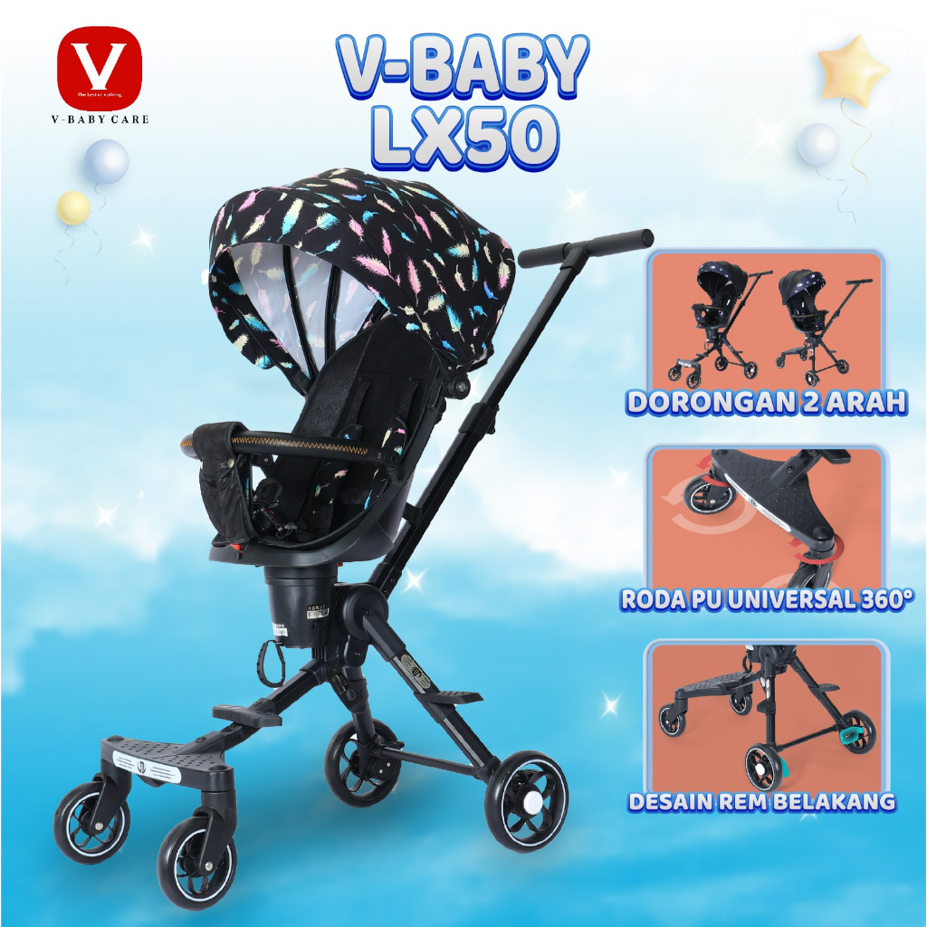 Promo V-BABYCARE Stroller bayi/stroller lipat bisa dua arah/kereta dorong bayi dua arah / stroller