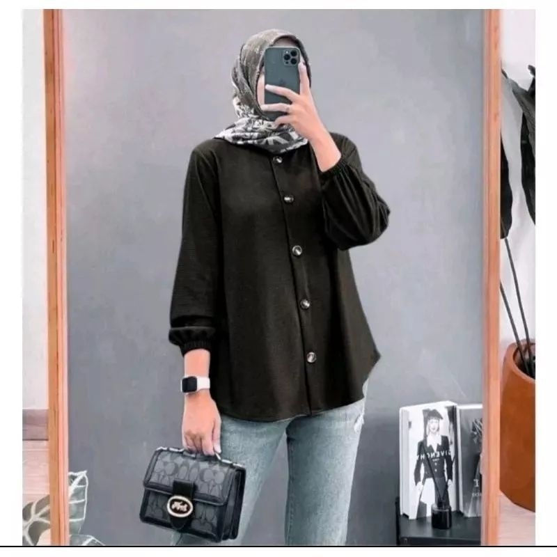 Blouse Cringkel Airflow Size M L XL XXL XXXL Kemeja Wanita Polos Devanca shirt lengan karet