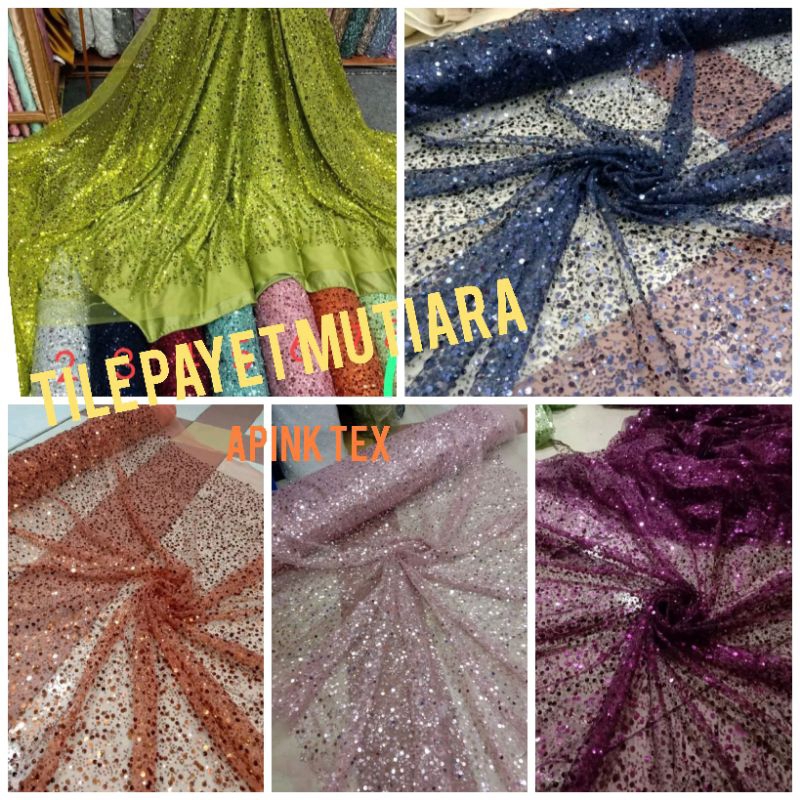 kain Tile sequin spraingkle mutiar Bahan Tule tile sequin mutiar kain kebaya new  glowing meteran g