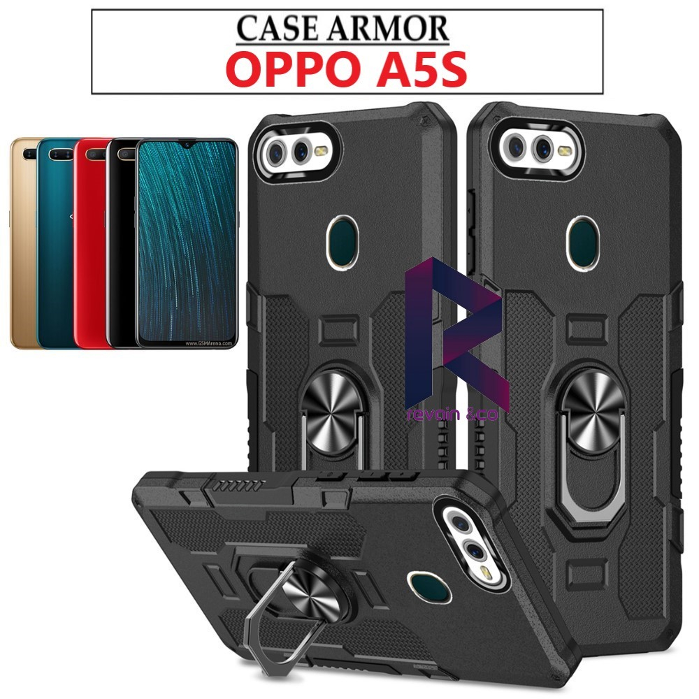 Case Armor OPPO A5S Iring Cincin Magnetic Kesing Hp Protect kamera Premium Hard Case Standing Robot Pelindung Kamera