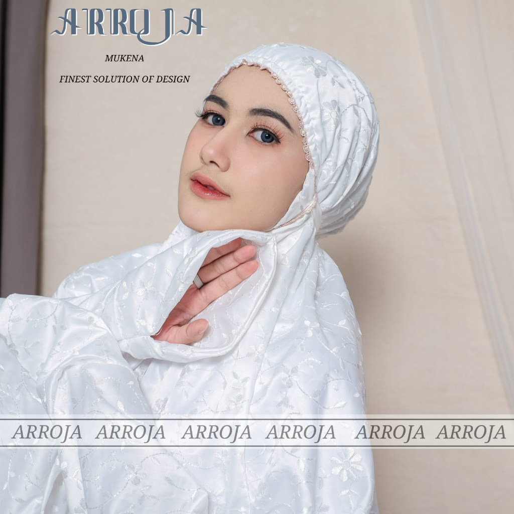 Mukena Terusan Sutra Prada Putih Prada  Dewasa Mewah