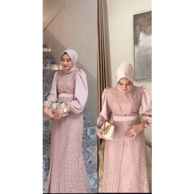 Big Promo Maxi Dress Malika Brukat Import Fashion Muslim Kualitas Premium