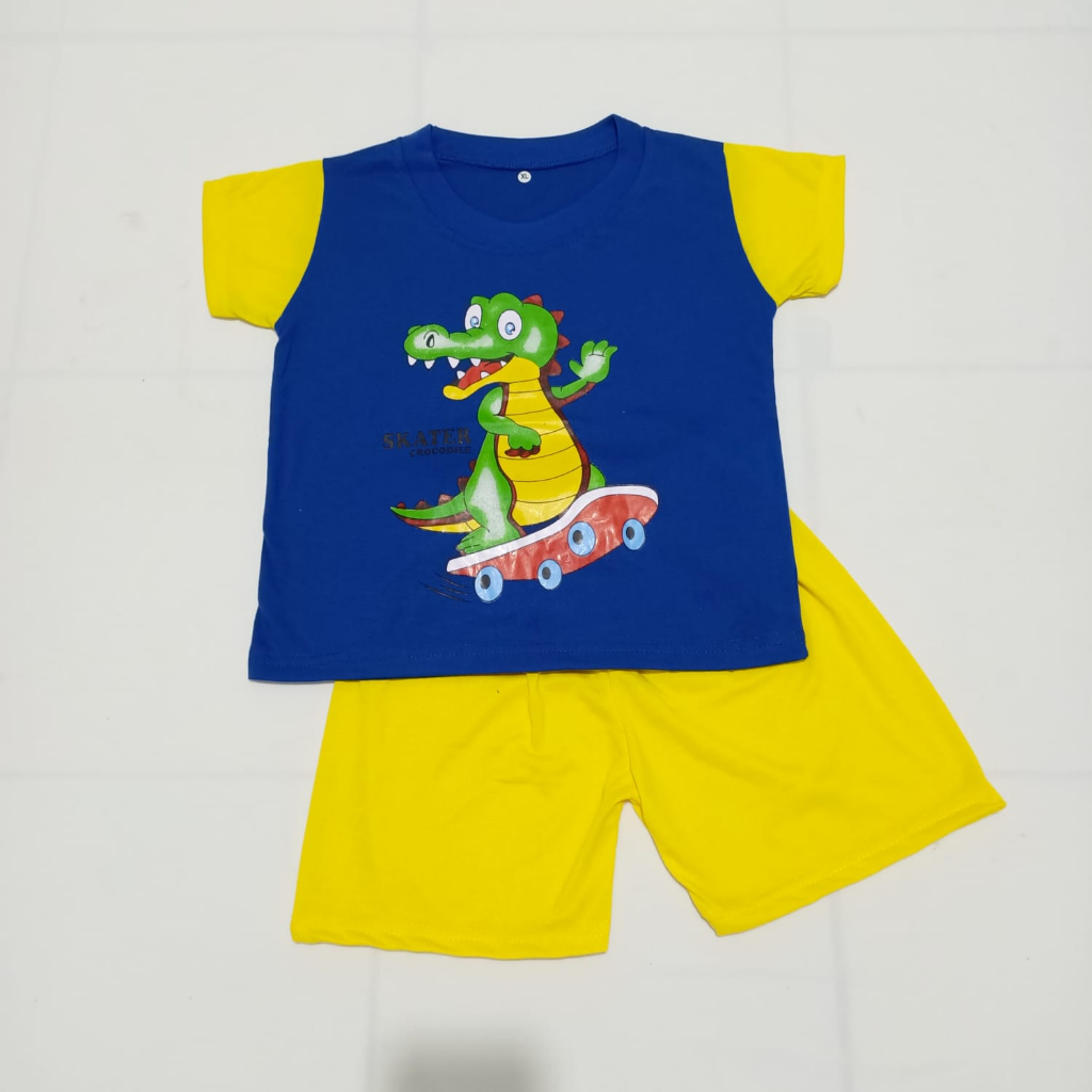 pakaian baju anak setelan motif crocodile