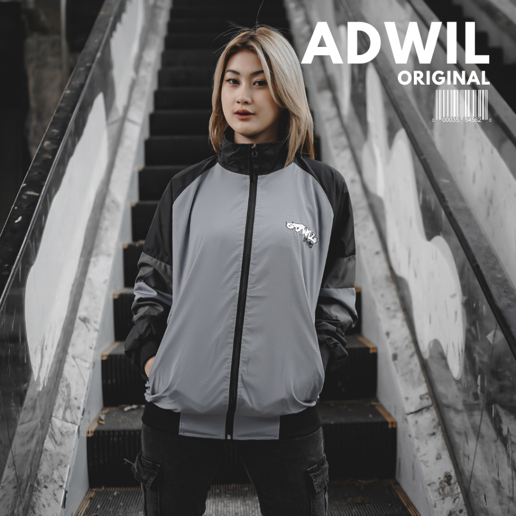 Jaket Retro Abu Strip Hitam Jacket Sport Pria Wanita Original ADWIL