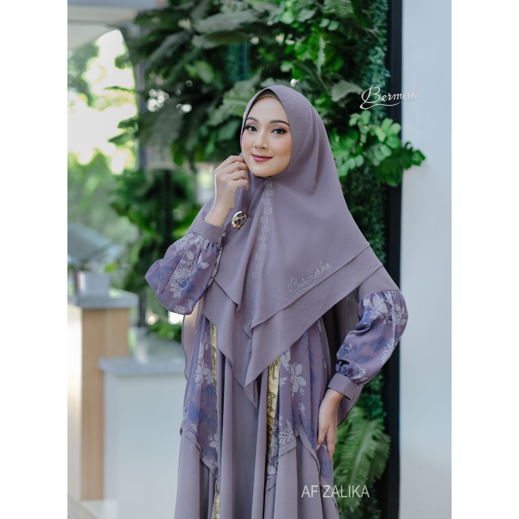 Gamis set khimar Ceruty babydoll Afifah Lolita Salma Zalika Ori Bermerks motif bunga printing syari full puring Seruti ultimate Ceruti polos