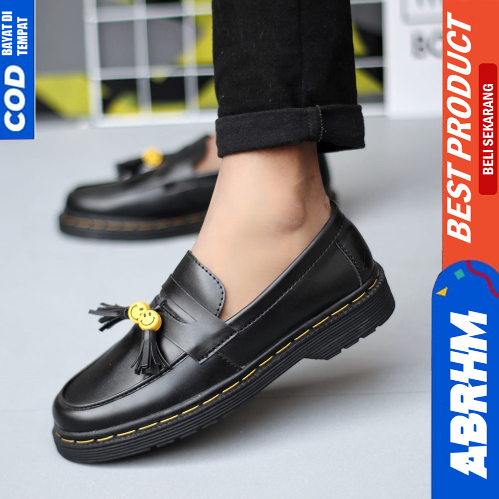 ABRHM Sepatu Loafers Penny Docmart Formal Kerja Hitam Pria Smile