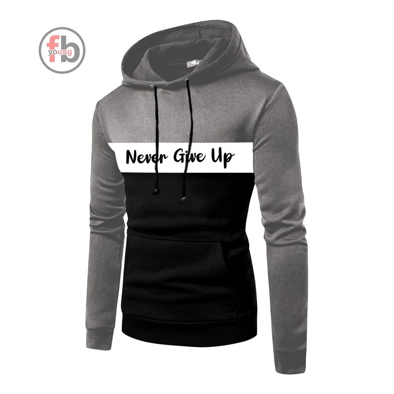 SWEATER KUPLUK KAOS NEVER GIVE UP LENGAN PANJANG KOMBINASI DEPAN/BELAKANG