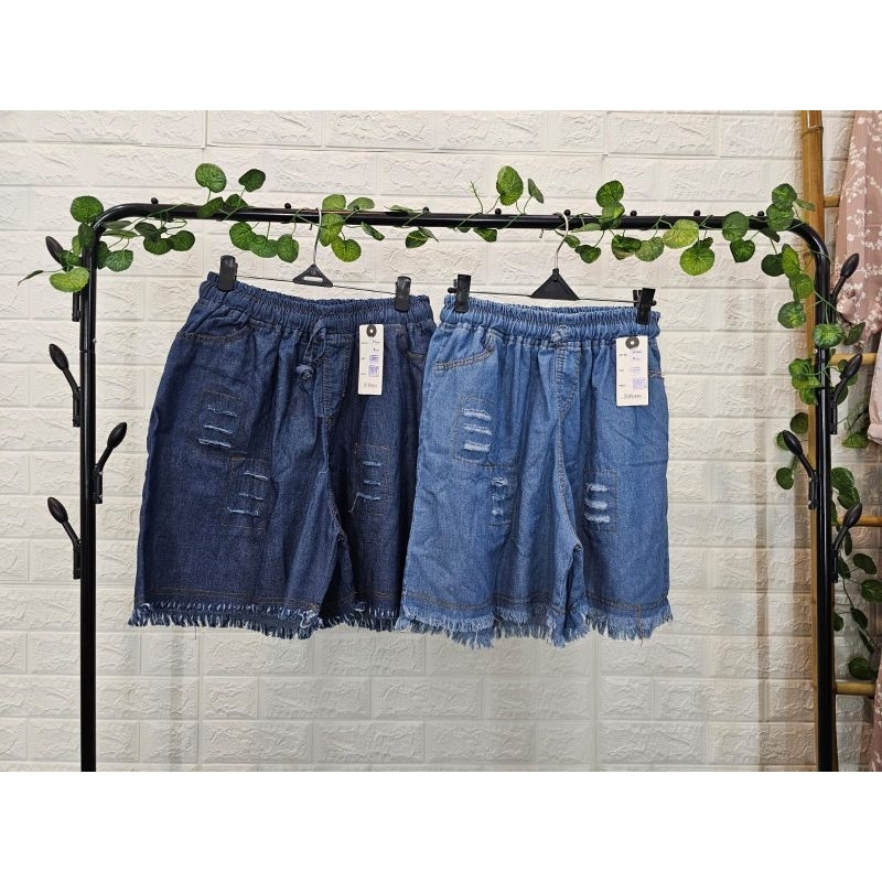 Celana Hotpants Jeans Sobek Rawis Jumbo Nyaman || Celana Jeans Sobek Rawis Jumbo Pinggang Elastis