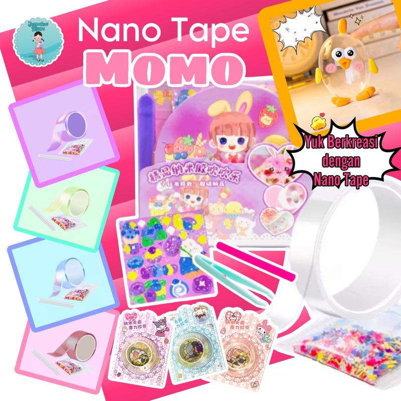 Nano Double Sided Tape Transparan/nano tape pembuat balon squishy diy double tape super kuat/Nano Tape Blow/Nano Tape Bubble/Nano Bubble Tape Mainan Super Elastis Bubble Blowing Tape DIY/Mainan Nano Tape Momo/DIY Nano Tape Bisa Ditiup