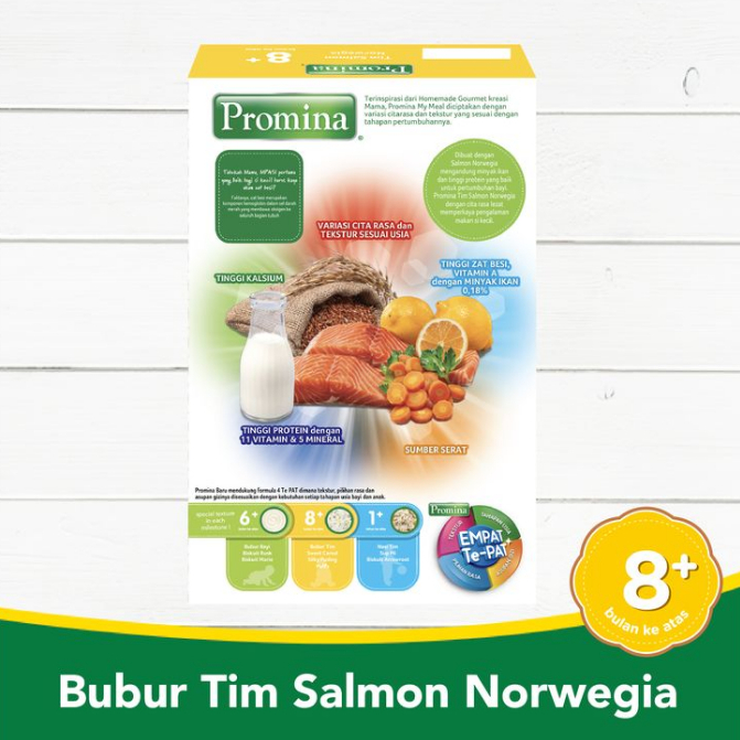 Promina Bubur Tim Salmon Norwegia Box 100gr 8 Bulan+ Untuk Bayi GTM, Untuk BB Booster Bayi &amp; MPASI Bayi