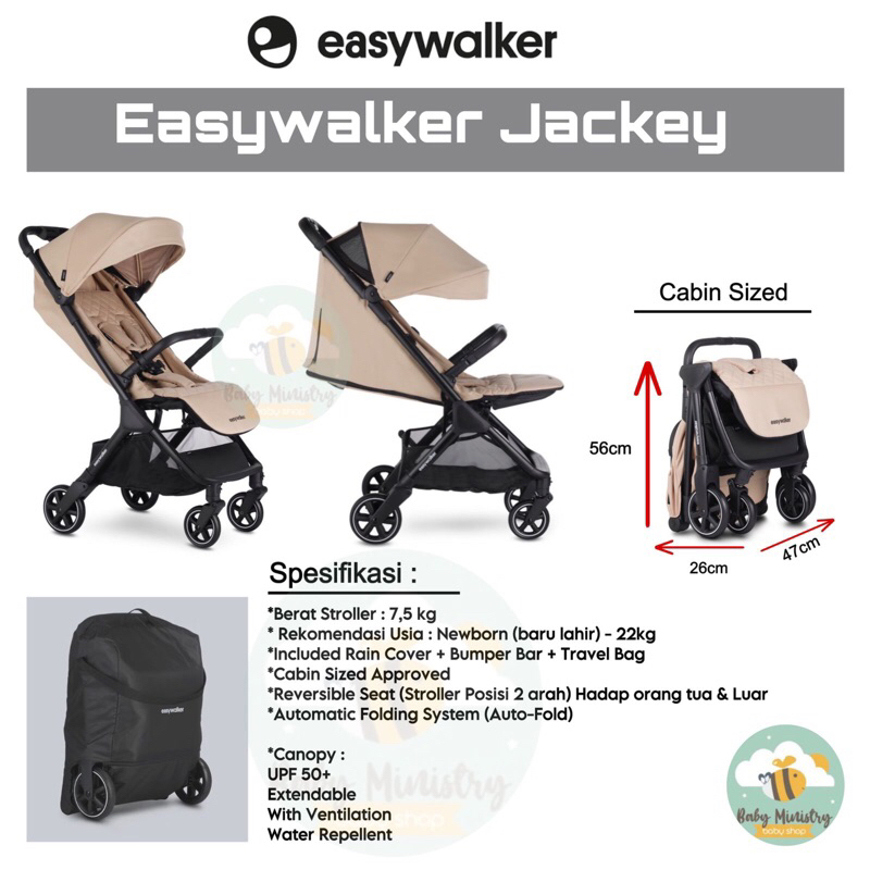 Easywalker JACKEY (Cabin Size) Sand Taupe / AUTOFOLD Stroller bayi 2 arah (REVERSIBLE)/ Compact / ringkes dilipat / travelling / kereta dorong bayi/ compact/ standing / earth tone / official retails / dengan jendela bayi /terlaris /best seller/easy walker