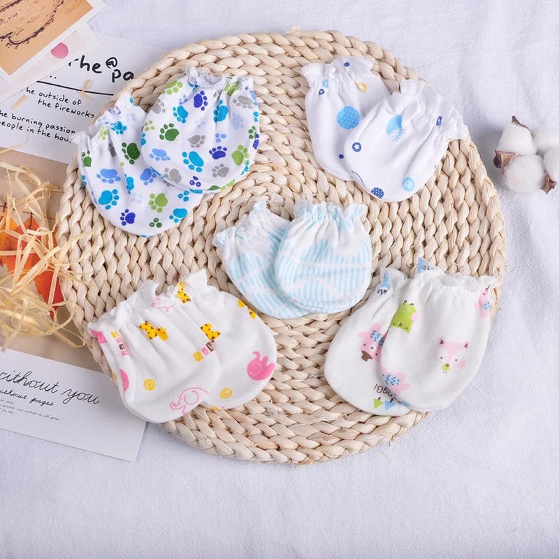 TokoPapin Sarung Tangan Bayi Newborn Katun Sarung Tangan Anak Baby Mittens Motif