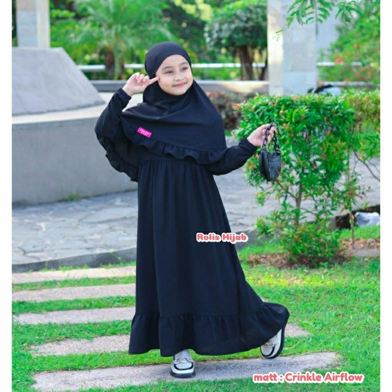 GAMIS POLOS ANAK PEREMPUAN GAMIS CRINKLE GAMIS HITAM