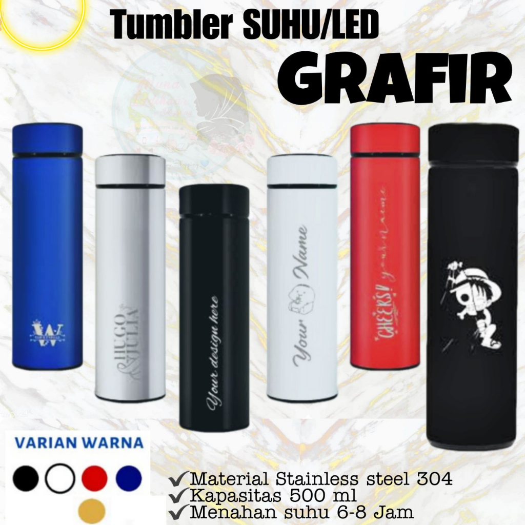 Termos LED + FREE Custom Nama / Tumbler Custom Botol Led Cetak Grafir Laser
