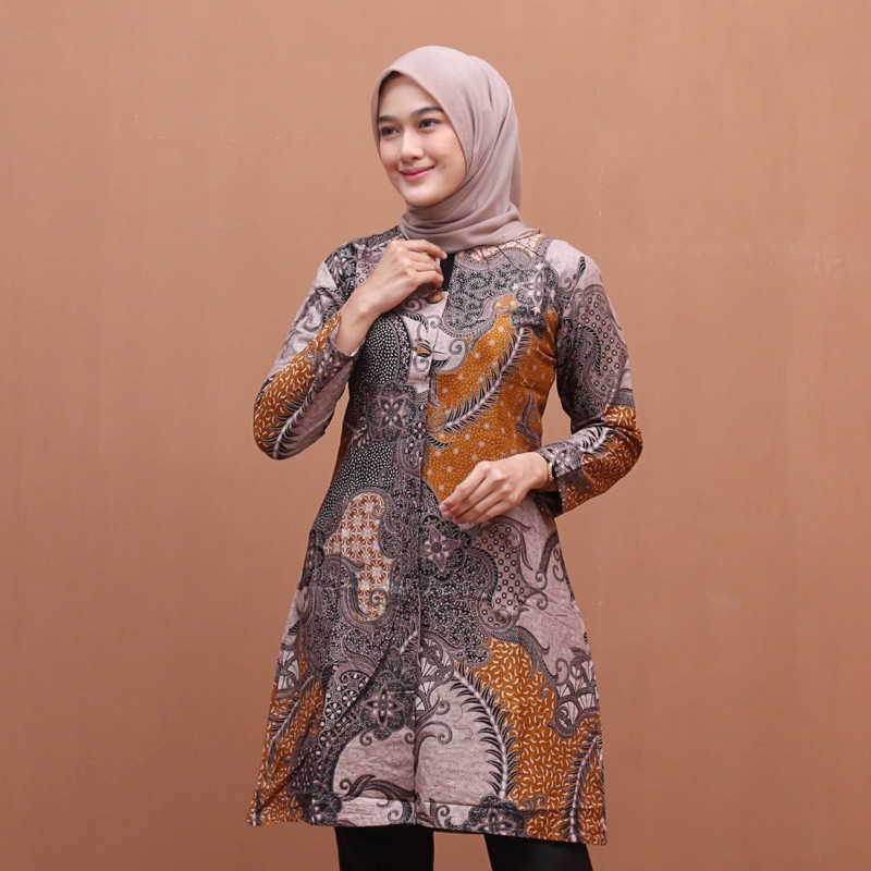 Atasan Tunik Batik Couple Kemeja Batik Pria Lengan Panjang Bahan Kain Katun - Motif BR Pulau Sogan