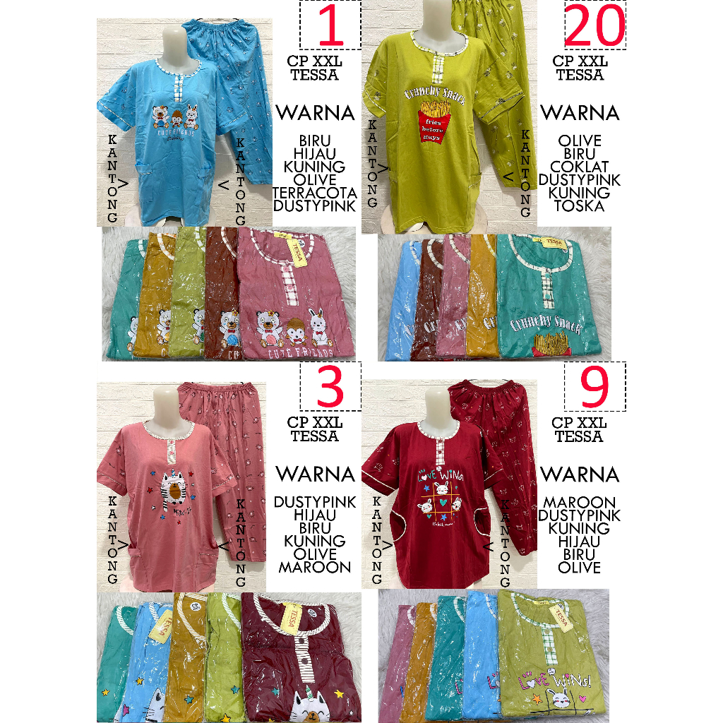 Babydoll CP Jumbo XXL TESSA Celana Panjang Lengan Pendek Piyama Baju Tidur Wanita Dewasa -3