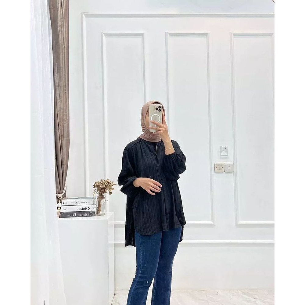 BLOUSE WANITA MITTY BLOUSE AF BAHAN AF LADYCRUSH PREMIUM LD 100 - 110 CM PJ BAJU DEPAN 65 CM PJ BELAKANG 90 CM BLOUSE WANITA KOREA KEKINIAN / BAJU ATASAN BUSUI WANITA LENGAN PANJANG / KEMEJA WANITA OVERSIZE KEKINIAN