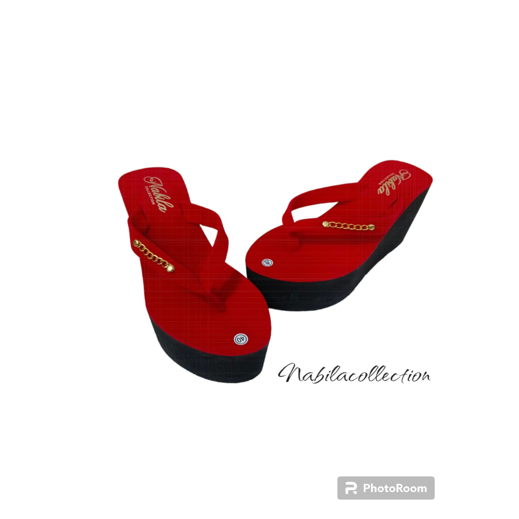 Sandal Wedges Tinggi Jepit Rantai Wanita