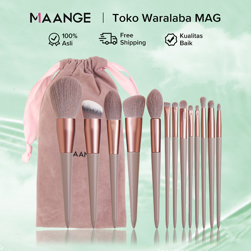 MAANGE Kuas Set Makeup 13pcs Kosmetic Brush Powder Eye Shadow Foundation Blusher Blending Beauty Sikat Lembut Tas Kuas Portabel Besar Alat Kecantikan Untuk Wanita 5877