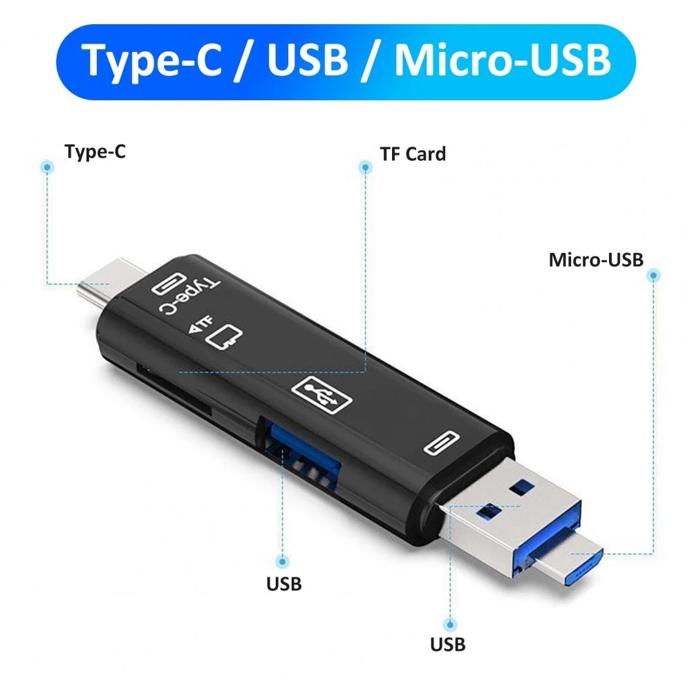 Card Reader 5 in 1 Usb 3.0 Type C / USB / Micro USB SD TF Memory Card Read OTG Adapter 4.8 CR-5IN1 - XOBOX