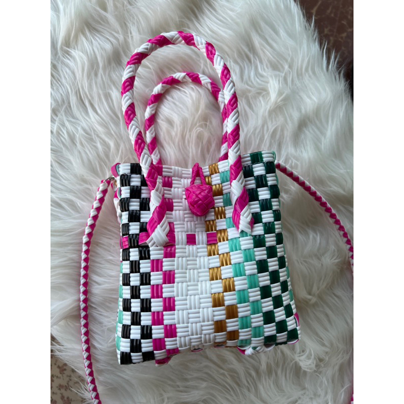 (TANPA ACCESORIS) FULLCOLOUR IMUT BAG+Strap Anyam Tas Jali Tas Jaly Tas Anyaman Plastik Premium Warna Pastel