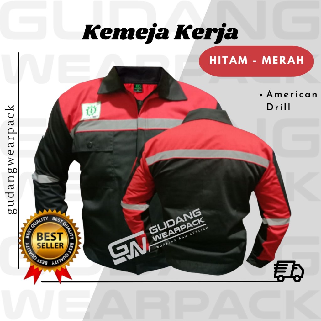 Gudang Wearpack - Baju Kerja Seragam Proyek Warna Hitam Merah