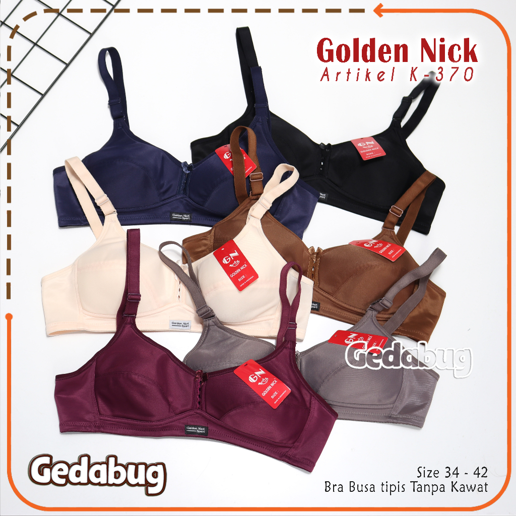 Bra wanita Golden Nick K370 / K 370 | BH Wanita dewasa Busa tipis tanpa kawat Kancing 2 Bahan Licin | Golden Nick