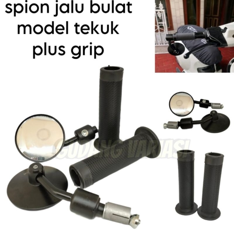 PAKET 2 in 1 Spion Jalu Bulat Model Tekuk plus Handgrip Universal Semua Motor