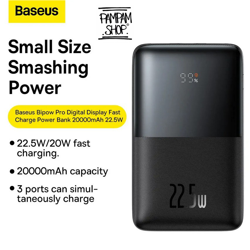 Baseus Original Powerbank Bipow Pro Digital Display 20000mAh 3A 22.5W 3A Fast Charging Quick Charge PD Power Delivery Ori Bank 22.5 Watt Type C