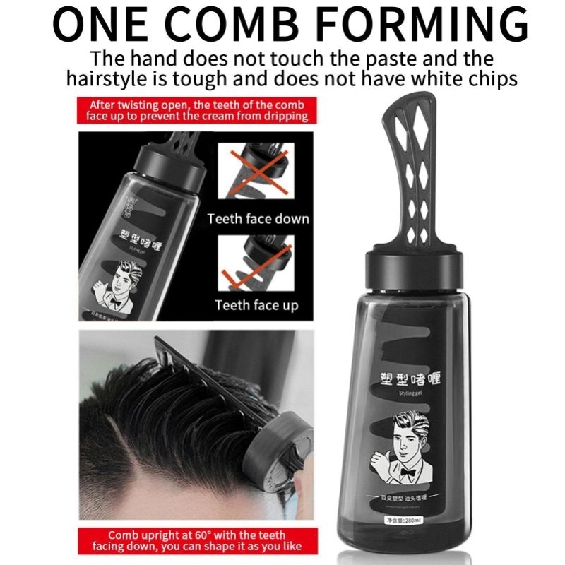 2 in 1 Hair Wax Styling Gel With Comb Rambut Berkilau Tidak Lengket Tahan Lama / 2 in 1 Gel Rambut Pria Termasuk Sisir / Gel Rambut Dengan Sisir / Gel Rambut Praktis Tahan Lama / Gel Rambut Pria Anti Lengket / Gel Rambut Pria Tahan Lama / Hair Wax Gel