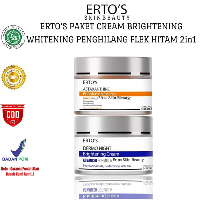 Paket Cream Ertos Krim Penghilang Flek Hitam Dan Kerutan BPOM 2 in 1 (Astaxanthine Whitening, Dermo 