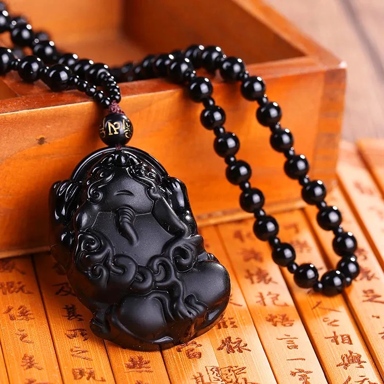 Kalung Batu Giok Keberuntungan Hitam Black Jade Asli China Lucky K164