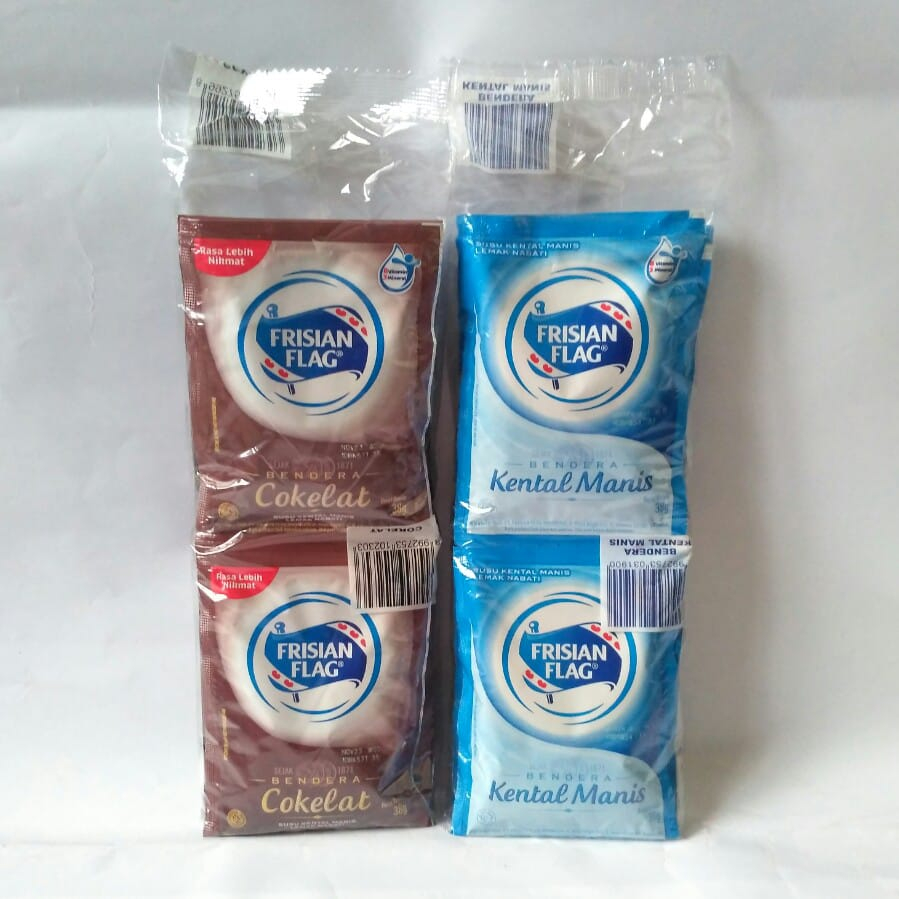 

Frisian Flag Bendera Susu Kental Manis Original Putih Vanilla / Coklat HEMAT 1 Pack ( 38 gr x 6 sachets )