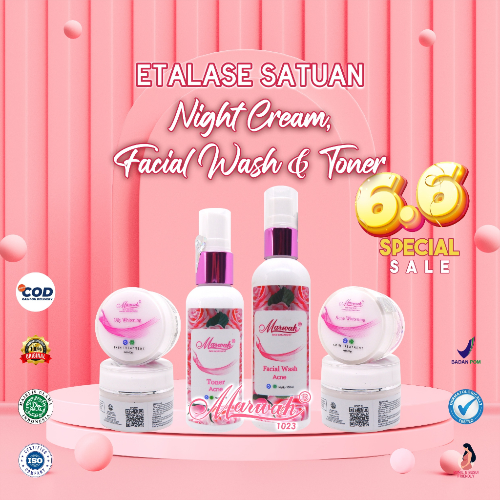 Marwah SATUAN Night Cream, Facial Wash &amp; Toner | Krim Malam, Pembersih Wajah dan Sabun Cuci Wajah