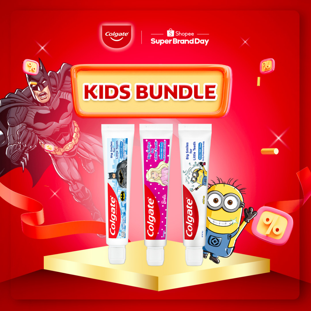 Colgate Kids Toothpaste Batman + Minion + Barbie 40g - Pasta Gigi Anak (3pcs)