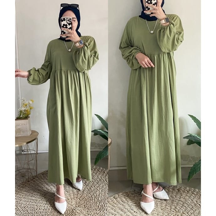 Balena Midi Dress ( SR 0017) Midi Dress Bahan Katun Rayon - Midi  Dres Polos Kekinian