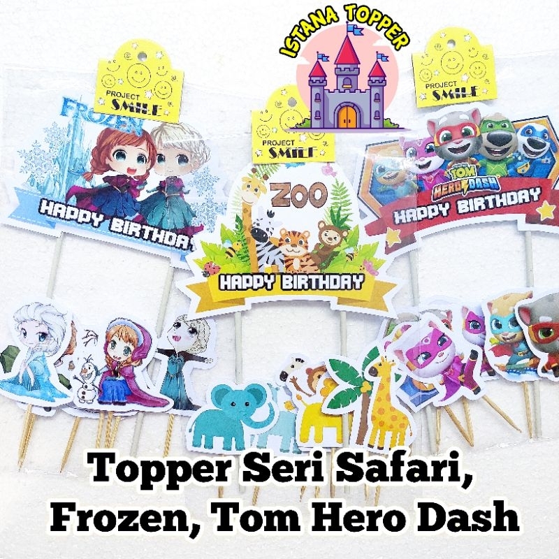 Topper Cake BESAR Tema Safari, Frozen, TOM Hero Dash / Topper Ultah